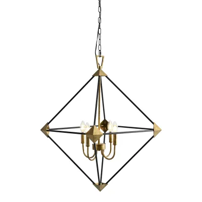 Modern 4-Light Metal Hanging Lantern Pendant Light Fixtures– Matte Black & Antique Gold Finish Lantern Chandeliers (E12 Bulbs Not Included)