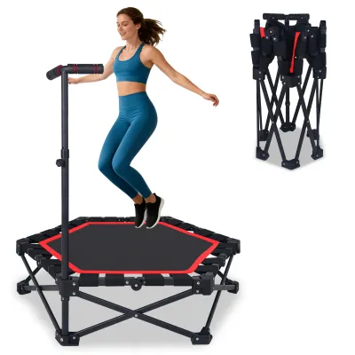 42" Foldable Mini Trampoline, One-Step Fold & Open, Rebounder Trampoline for Adults, 330lbs Max Load, 3-Level Adjustable T-Bar, Indoor & Outdoor Workout Red