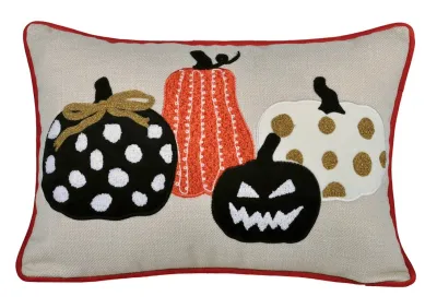 Halloween Pumpkin Embroidered Throw Pillow – Spooky Polka Dot Linen Cushion Set of 2