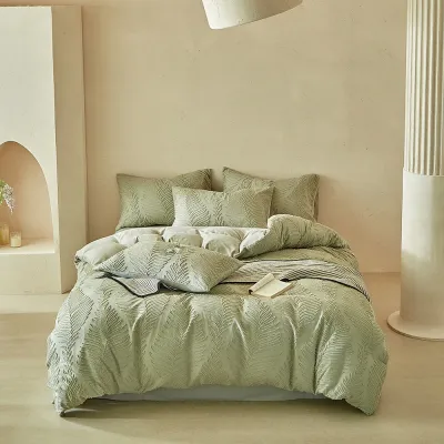 2-3 Pcs Microfiber Duvet Cover Set with Leaf Cutwork Texture