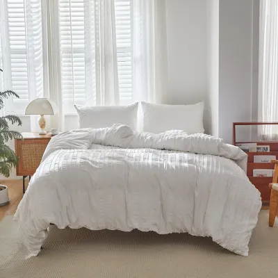 2-3 Pcs Microfiber Duvet Cover Set with Soft Clipped Striped Texture