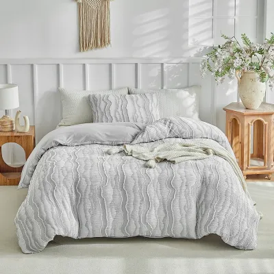 2-3 Pcs Microfiber Duvet Cover Set with Wavy Striped Three-dimensional Texture