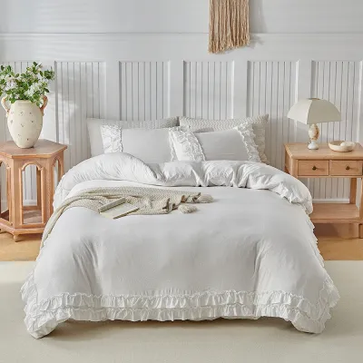 2-3 Pcs Microfiber Duvet Cover Set with Soft Washed Wrinkle Texture