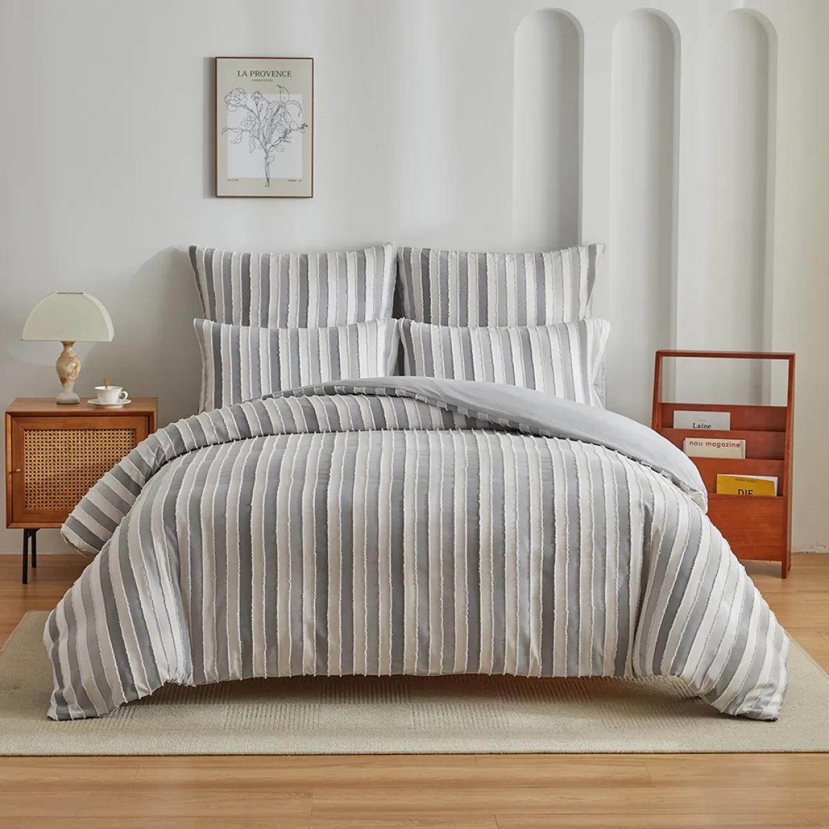 2-3 Pcs Microfiber Duvet Cover Set with Clipped Vertical Stripe Texture, Soft & Smooth