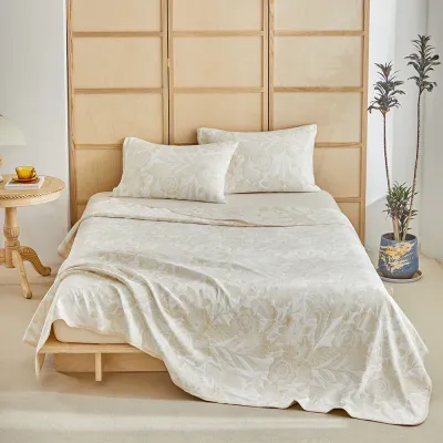 Khaki floral jacquard blanket set with pillowcases, lightweight for all seasons, Nordic minimalist style sofa and bedroom throw