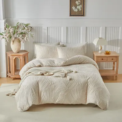 2-3 Pcs Microfiber Duvet Cover Set with Palm Leaf Texture