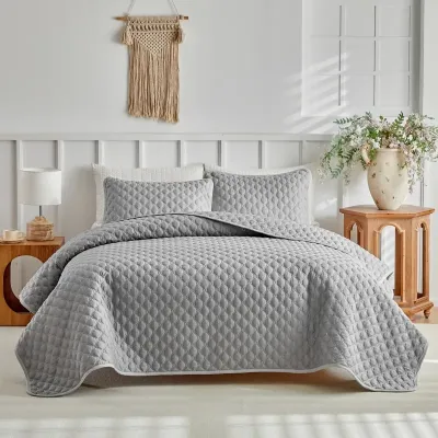 Gray Diamond Quilted Ultrasonic Microfiber Quilt Set