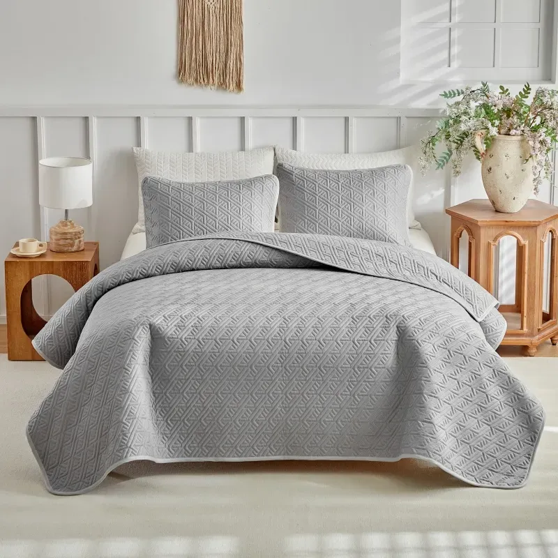 Gray Diamond Ultrasonic Quilted Microfiber 3-Piece Coverlet Set