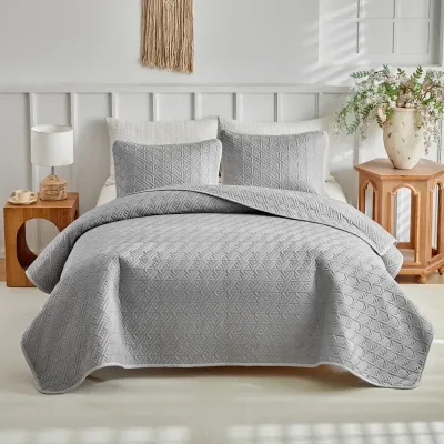 Gray Diamond Ultrasonic Quilted Microfiber 3-Piece Coverlet Set
