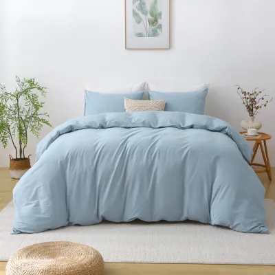 Light Blue 3 Pcs Cotton Duvet Cover Set with Stays Soft And Wrinkle-Resistant After Washing