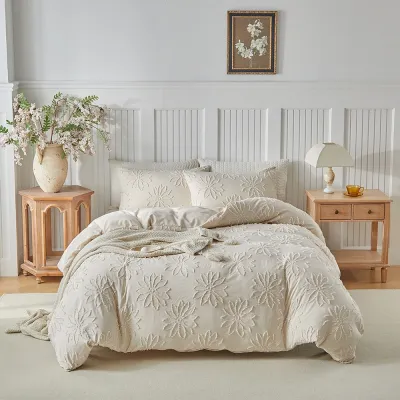 Khaki 2-3 Pcs Microfiber Duvet Cover Set with Geometric Pattern